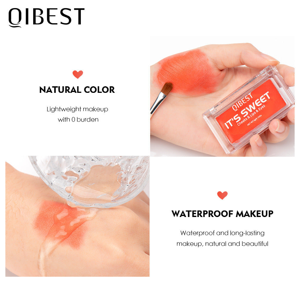 QIBEST Lipstick Eye Shadow Blush 3 In 1 Repair Volume Without Dizzy Makeup Natural Color Monochromatic Rouge Cream Eye Shadow Cream