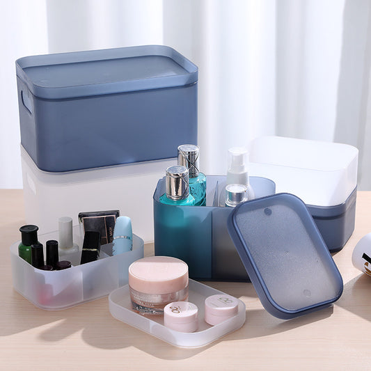 Desktop Cosmetic Storage Box Plastic Frosted Compartment With Lid Cosmetic Box Mask Box Dressing Table Finishing Box