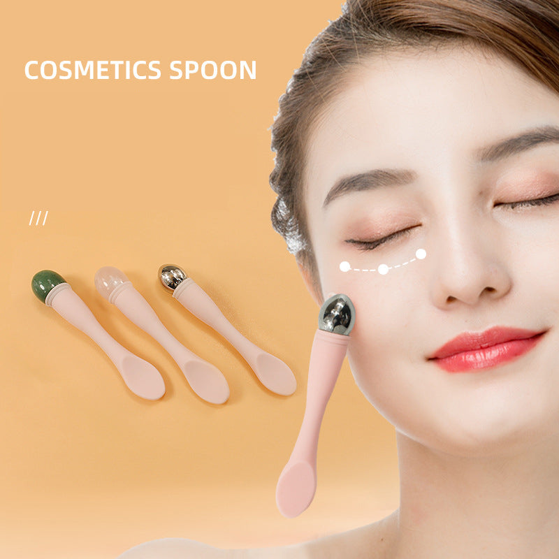 Jade Eye Cream Spoon Eye Essence Introduction Stick Silicone Handle Powder Crystal Jade Cream Cosmetic Spoon